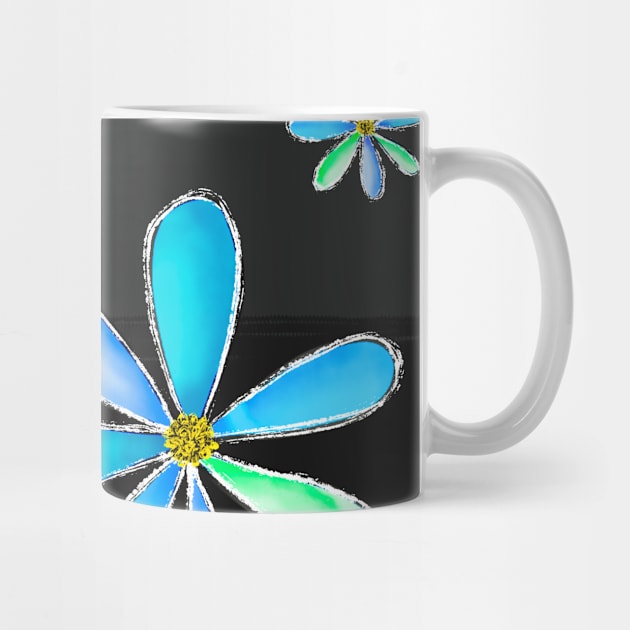 A Cascade of Daisies - Hand Drawn Design with Fresh Blue & Green Petals by HeartLiftingArt